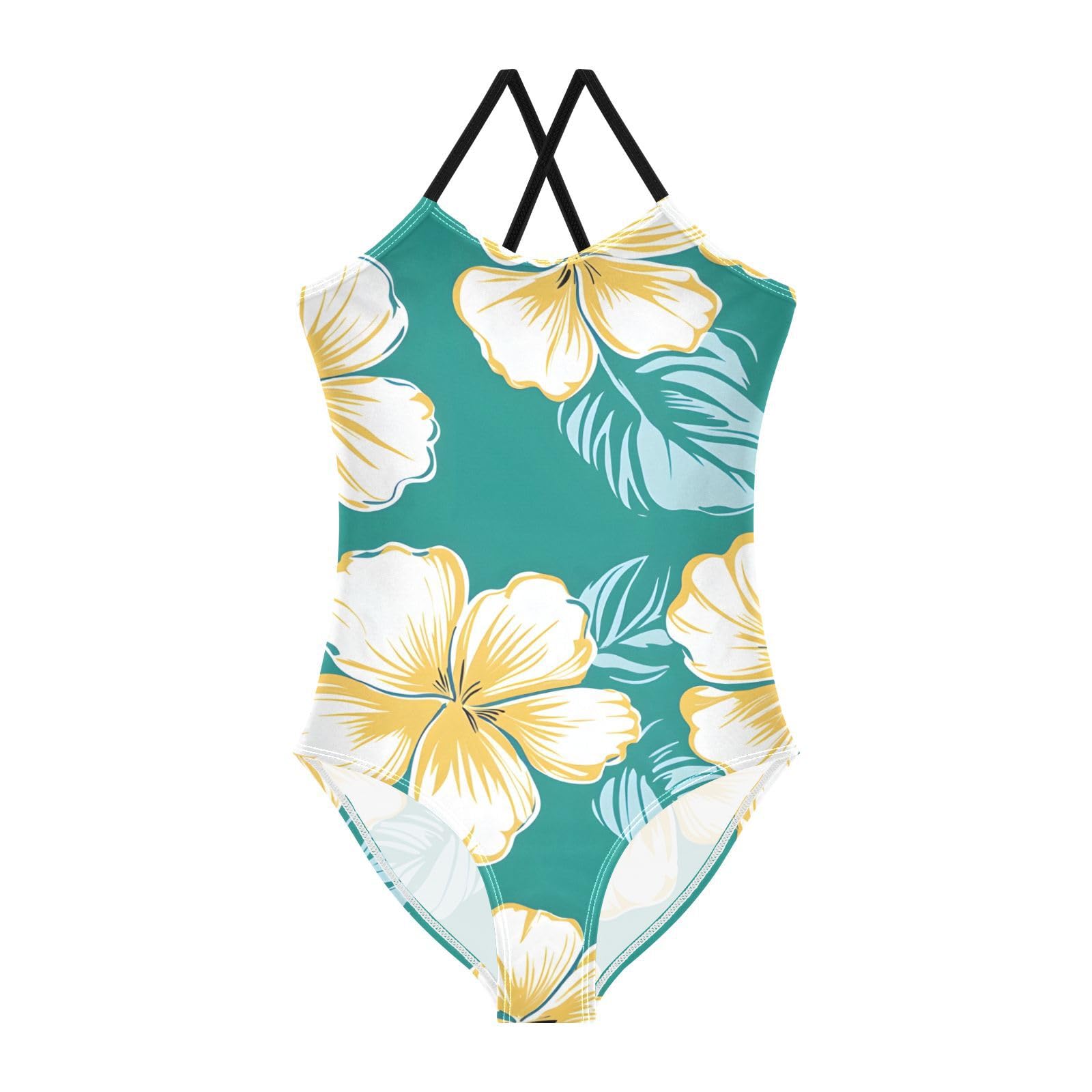 senya Girls Swimsuits Yellow Hawaiian Flowers One-Piece Swimwear Quick Dry Girls Bathing Suits for 3 Years Old