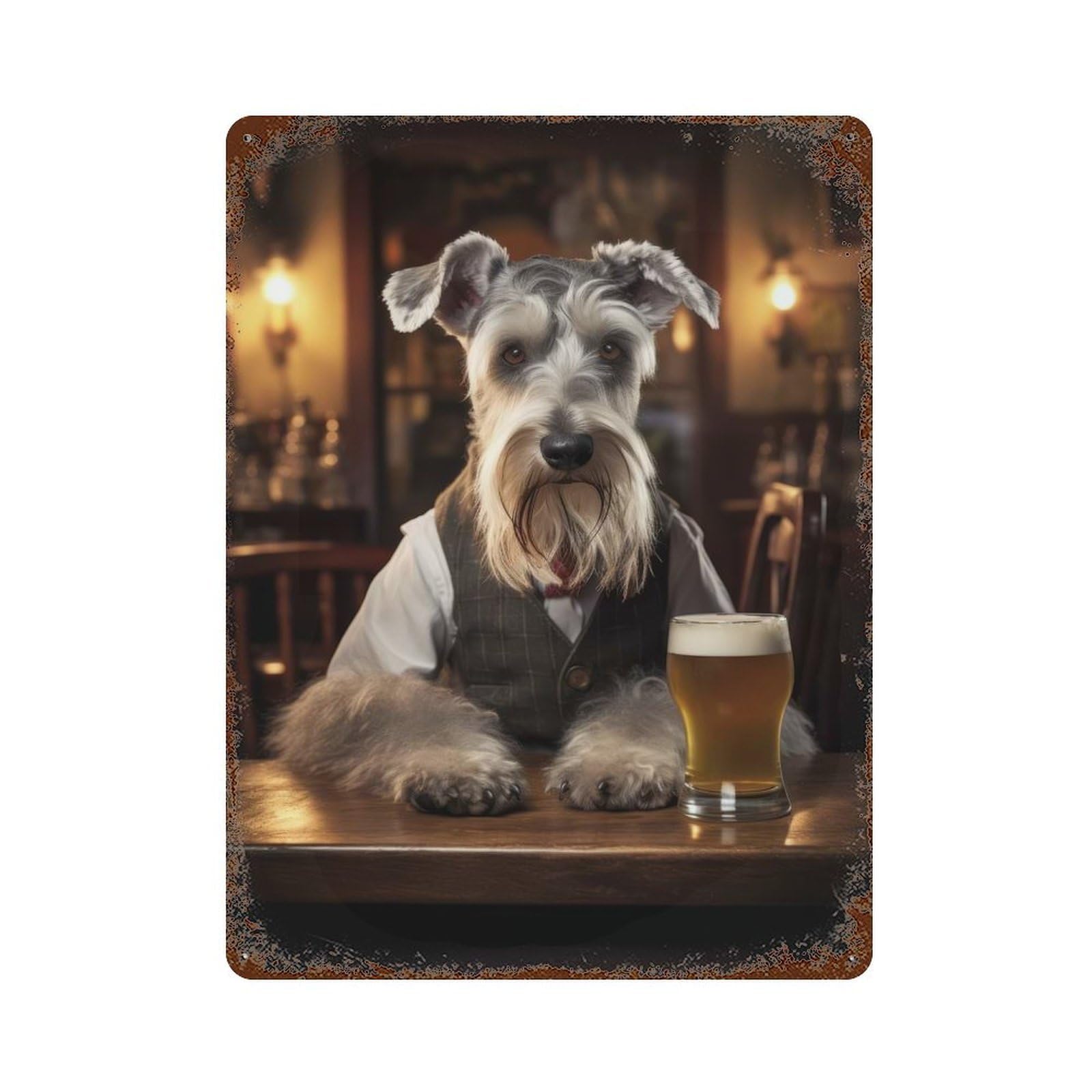 Garage Style Schnauzer Dog in The Pub Rusty Metal Tin Sign 15.7"x11.8", Farmhouse Wall Decor for Bar And Workshop