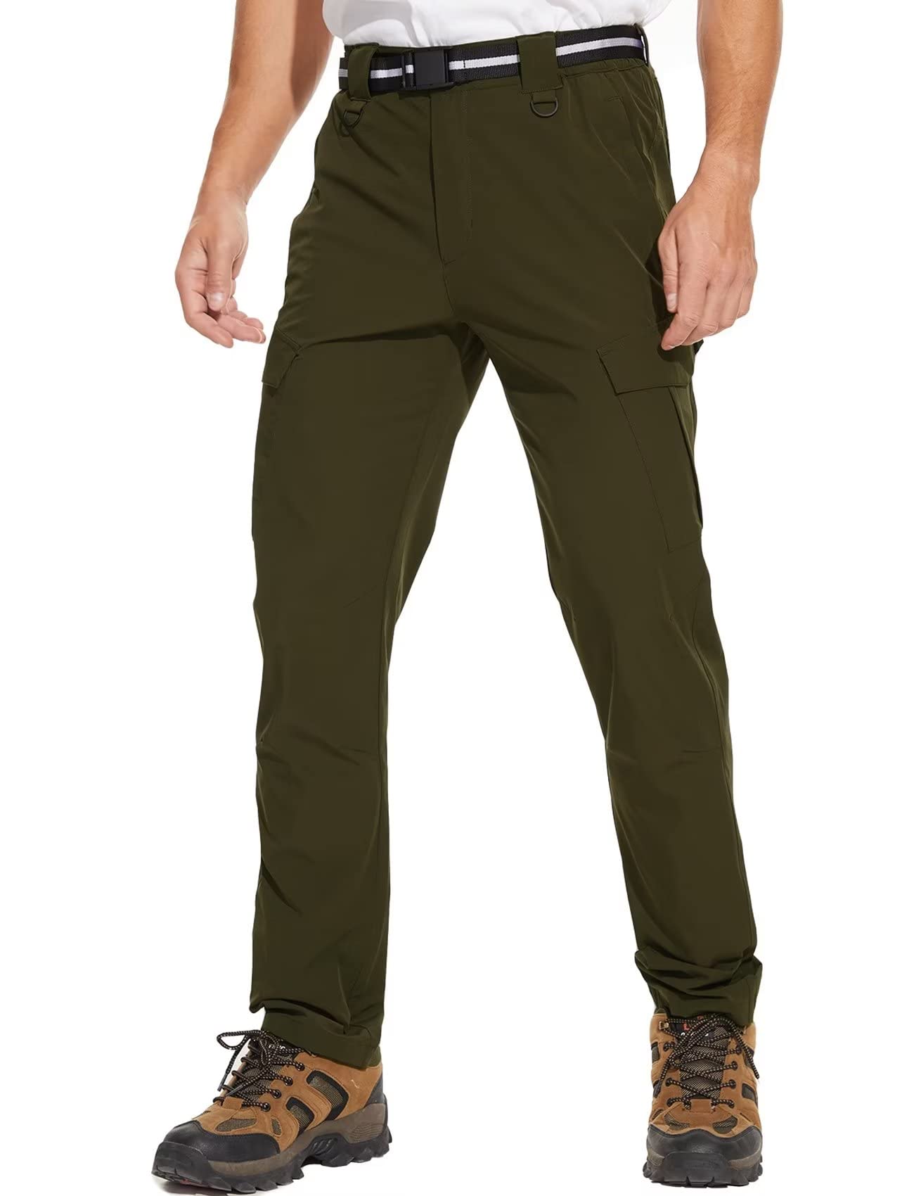 Men's Outdoor Hiking Pants - Quick Dry,Waterproof,Lightweight Fit Cargo Work & Fishing Pants with 6 Pockets and Belt