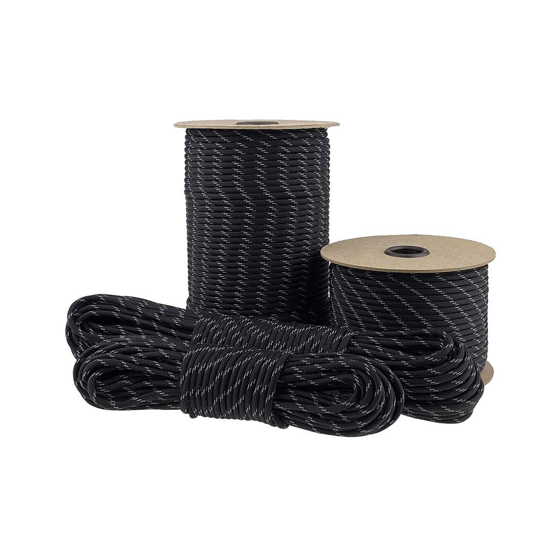 EdcX Reflective Paracord 550 (15, 30 50 m) - 100% Nylon Parachute Cord - 4 mm Type III - with 7 Strands in Many Colours