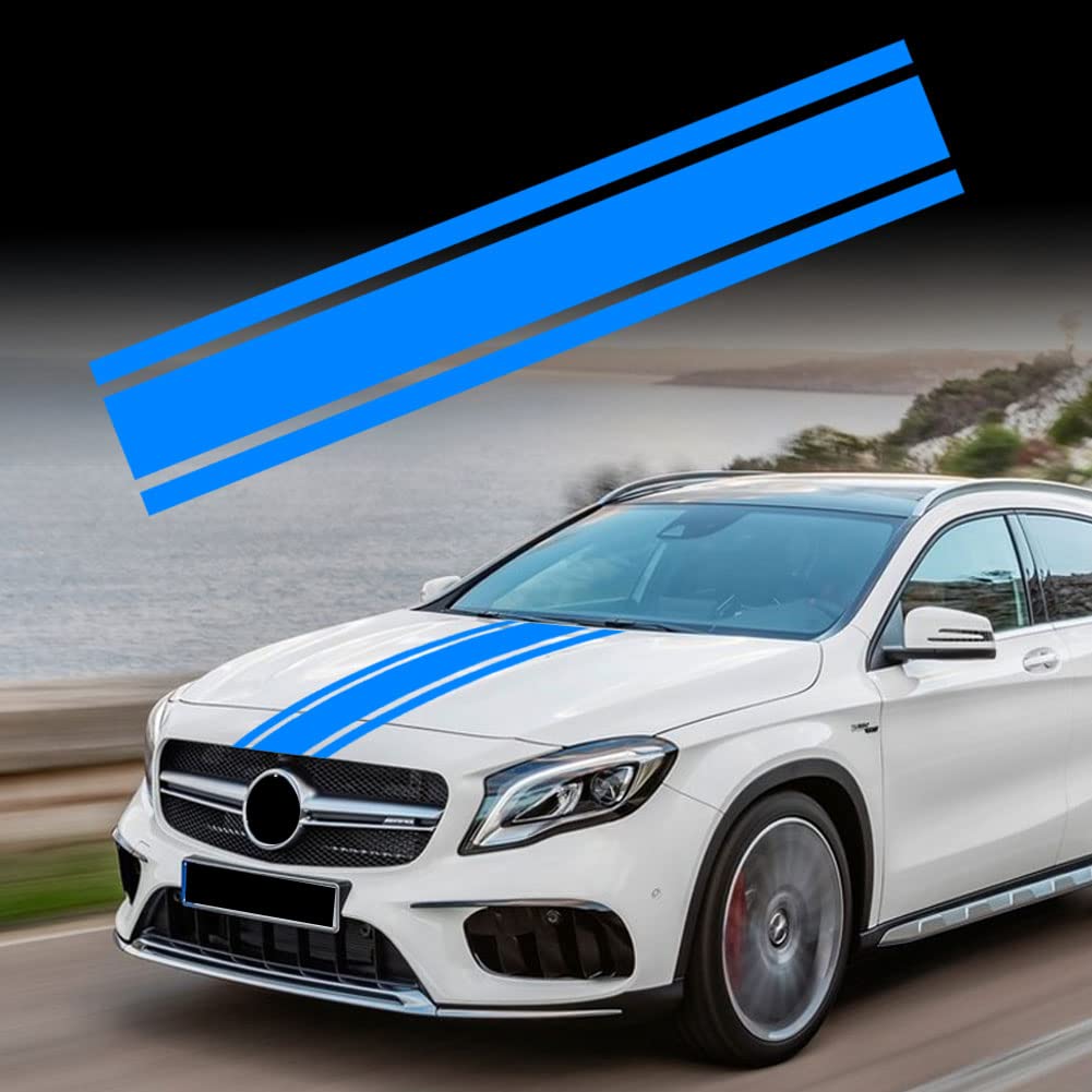 Leasinder 49"x 8.7" Car Hood Sticker Auto Racing Stripes Body Side Decal Hood Stripe Decal Vinyl Modified Decoration Accessories for Vehicles (A Blue)