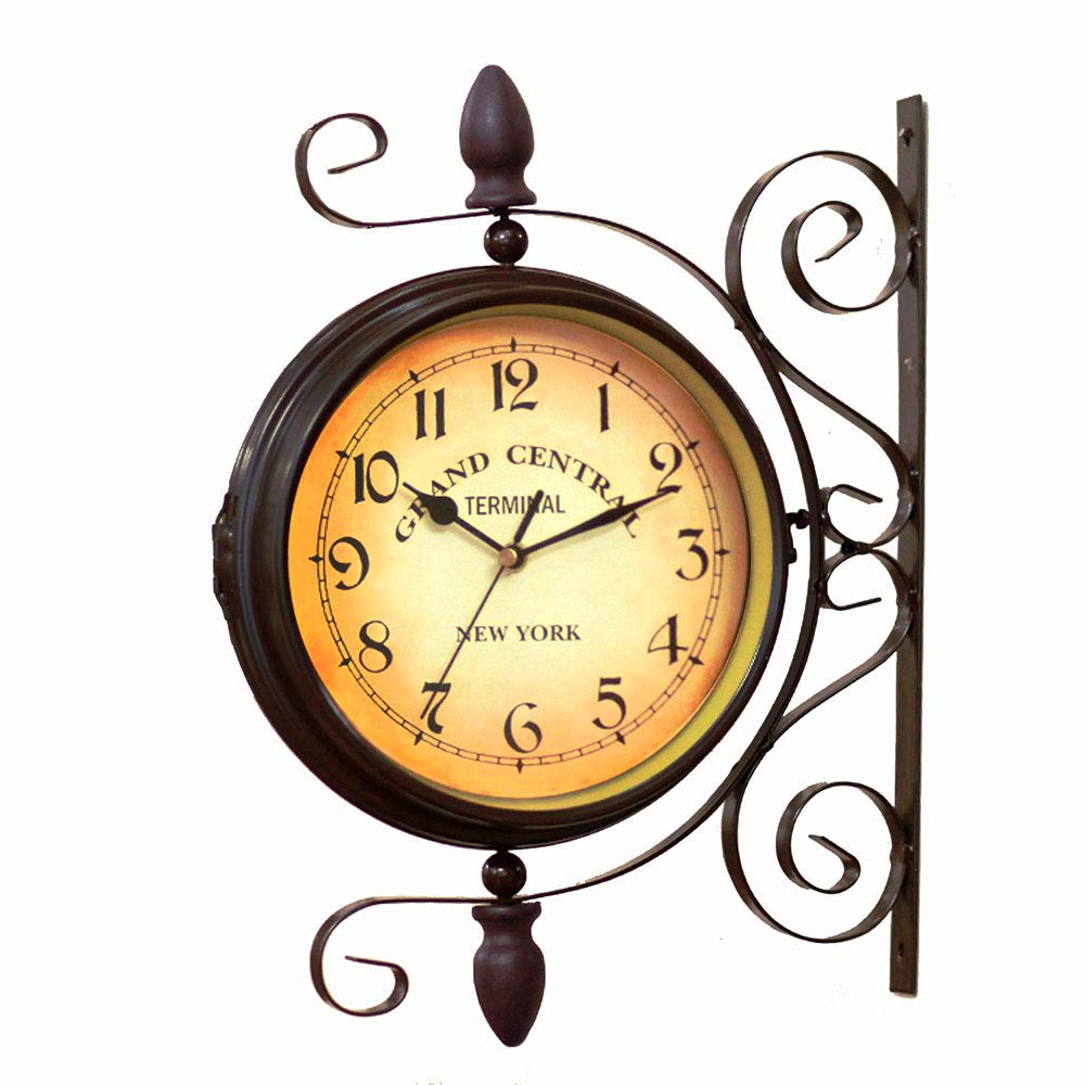 BELMAKS Vintage Double Sided Wall Clock Vintage Industrial Wall Clock for Outdoor Decorative Wall Art Antique Decor Wall Office Wall Clock Silent Kitchen Wall Clock 360 Degree Rotate Antique Wall