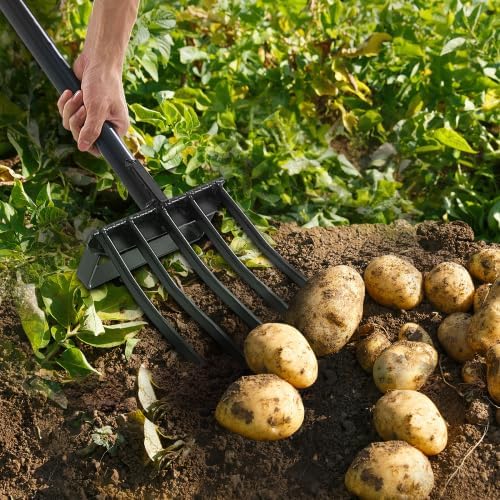 5 Tines Garden Fork Tool Metal Handle 41 in Spading Pitchfork Y Grip Heavy Duty