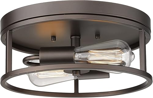 Treekee Lámparas de techo de 12 pulgadas, iluminación de montaje empotrado redonda, acabado de metal ORB, lámpara de techo vintage retro y de granja