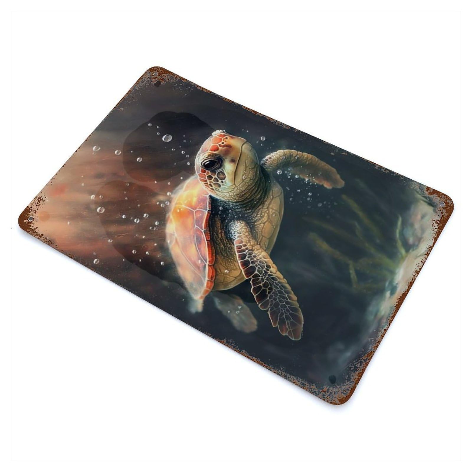 Turtle Watercolor Drawing Rusty Metal Tin Sign 11.8"x7.9", Industrial Home Decor for Garage, Pub Or Kitchen