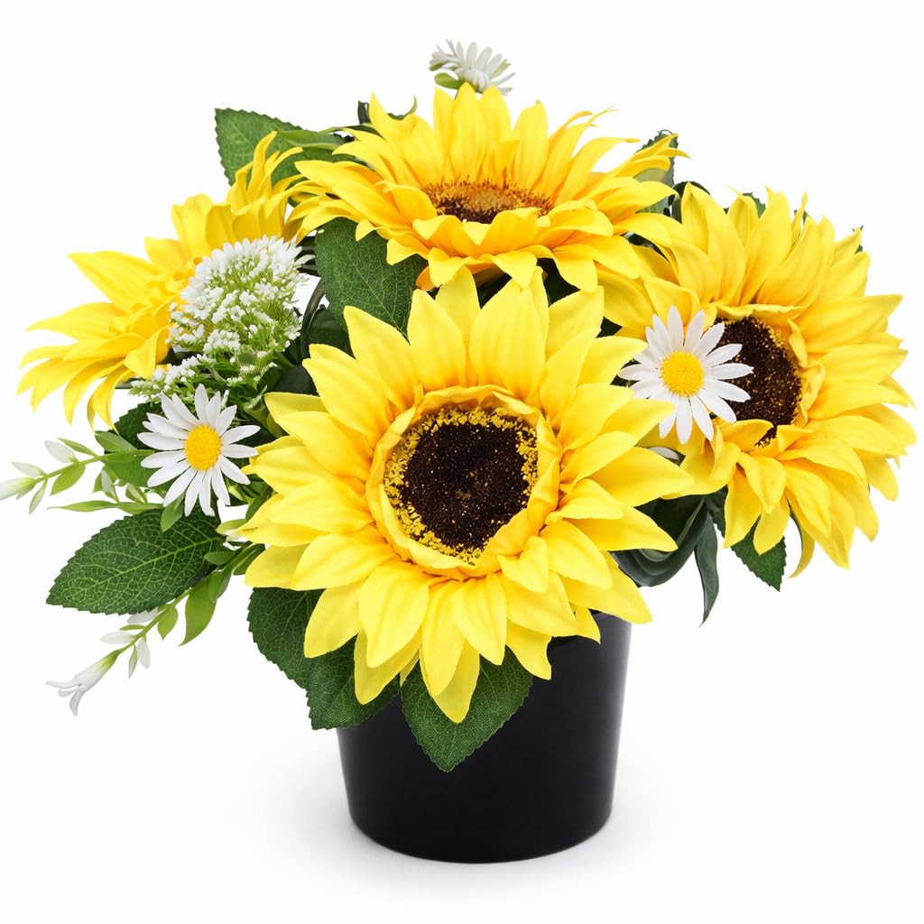 Mr. Barry's Handmade Sunflower & Daisies Mr. Barry's 25Cm Grave Flower Pots | Artificial Flowers For Graves | Cemetery & Floral Decorations | Grave Flowers | Artificial Flowers | New Improved Design & Quality (Sunflower & Daisies)
