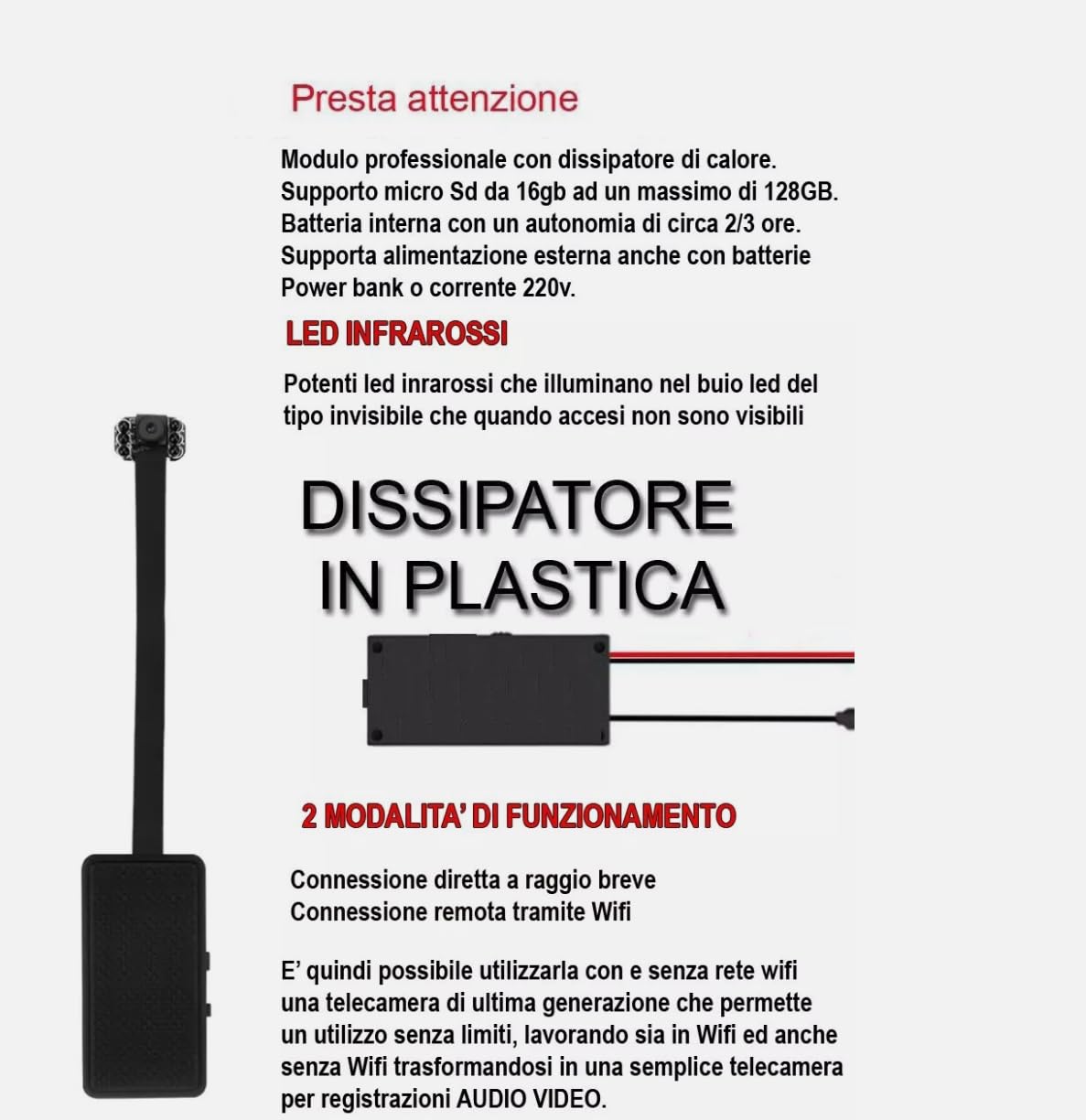 Mini Telecamera WiFi di Sorveglianza con Sensore di Movimento, Infrarossi con Batteria, Controllo da Smartphone, Visione Notturna Microcamera visione notturna 1080P