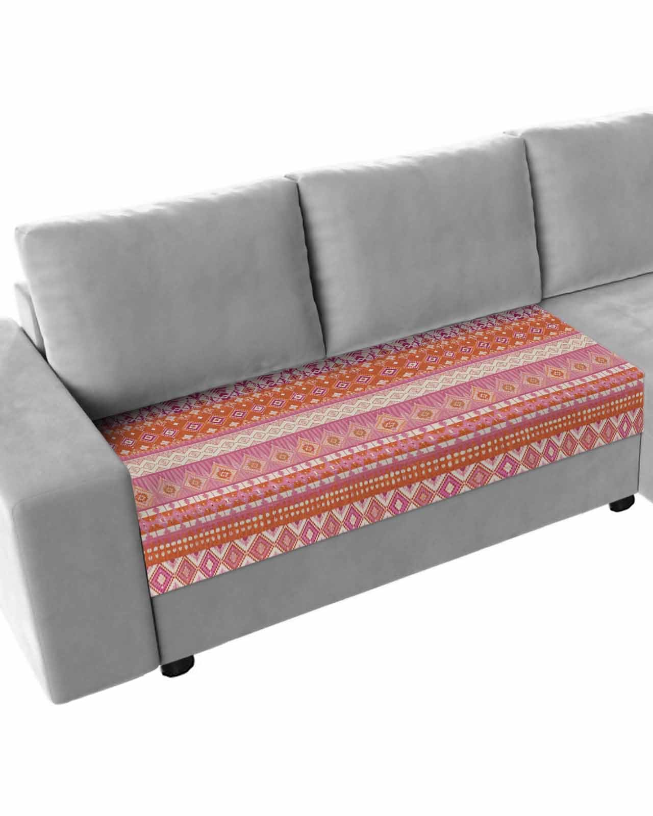 Pink Orange Boho Stretch Couch Sofa Cushion Covers, Vintage Ethnic Tribe Abstract Art Sectional/Individual/L/T Shape Sofa Couch Slipcover Armchair Slip Cover Protector with Elastic Bottom, M Size 1-PC