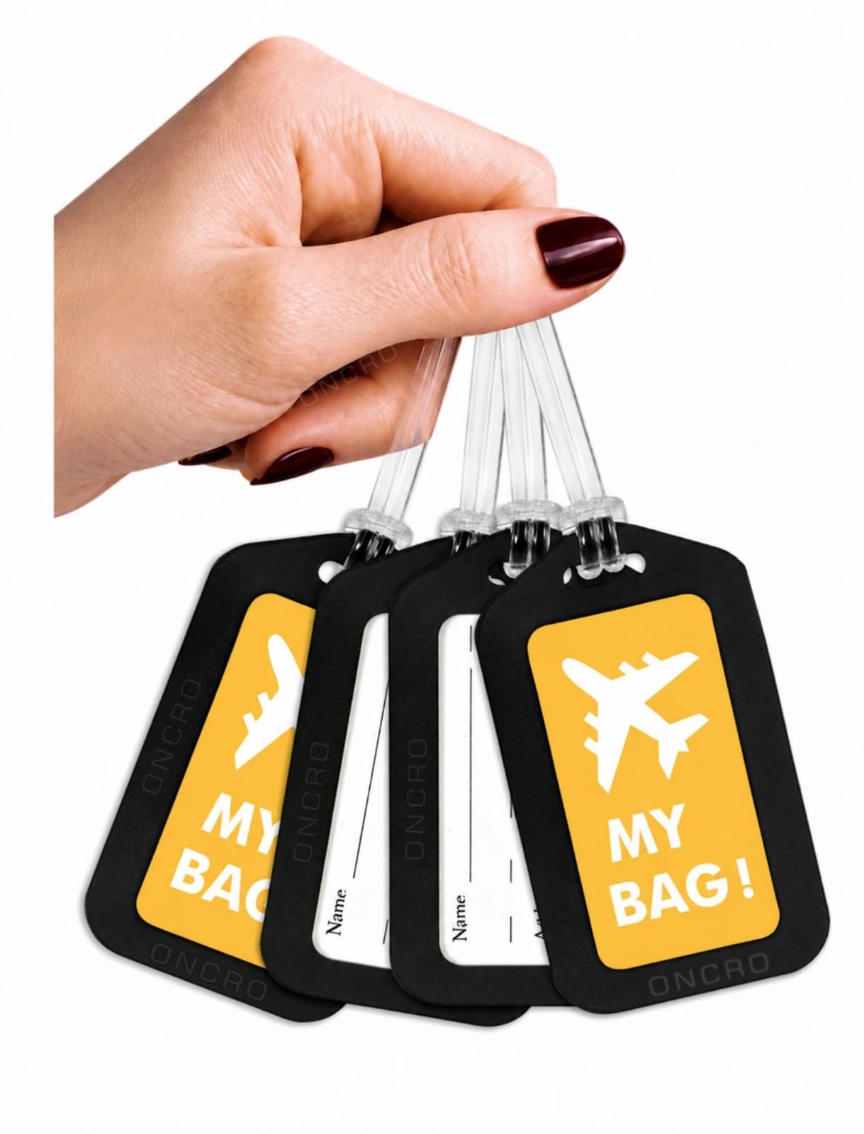 oncro® yellow 4 pcs aeroplane luggage tags smart travel suitcase silicone hard strap bag identifier id label name address card reusable durable flexible airline backpack aircraft carry-on accessory