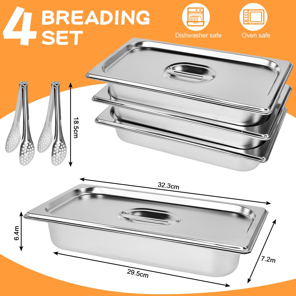 4PCS Gastronormbehälter Set 4-teilig Gastronorm 1/3 con Tapa 325x175x65mm Recipiente Acero Inoxidable con Tapa Bandejas Gastronorm Horno -40° a 300°C Almacenamiento de Alimento + 2 Pinzas