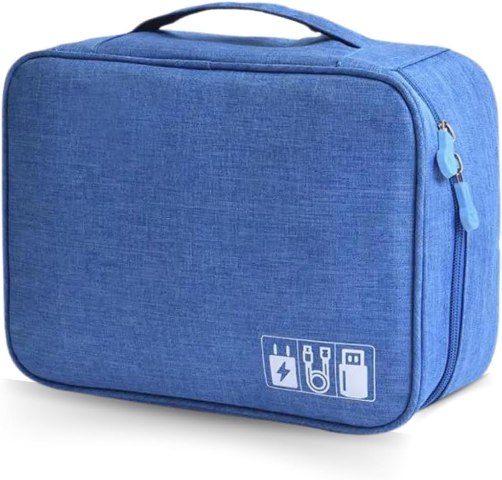Estojo Organizador de Cabos e Acessórios Eletrônicos para Viagem, Portátil, Premium, Impermeável (Azul claro)