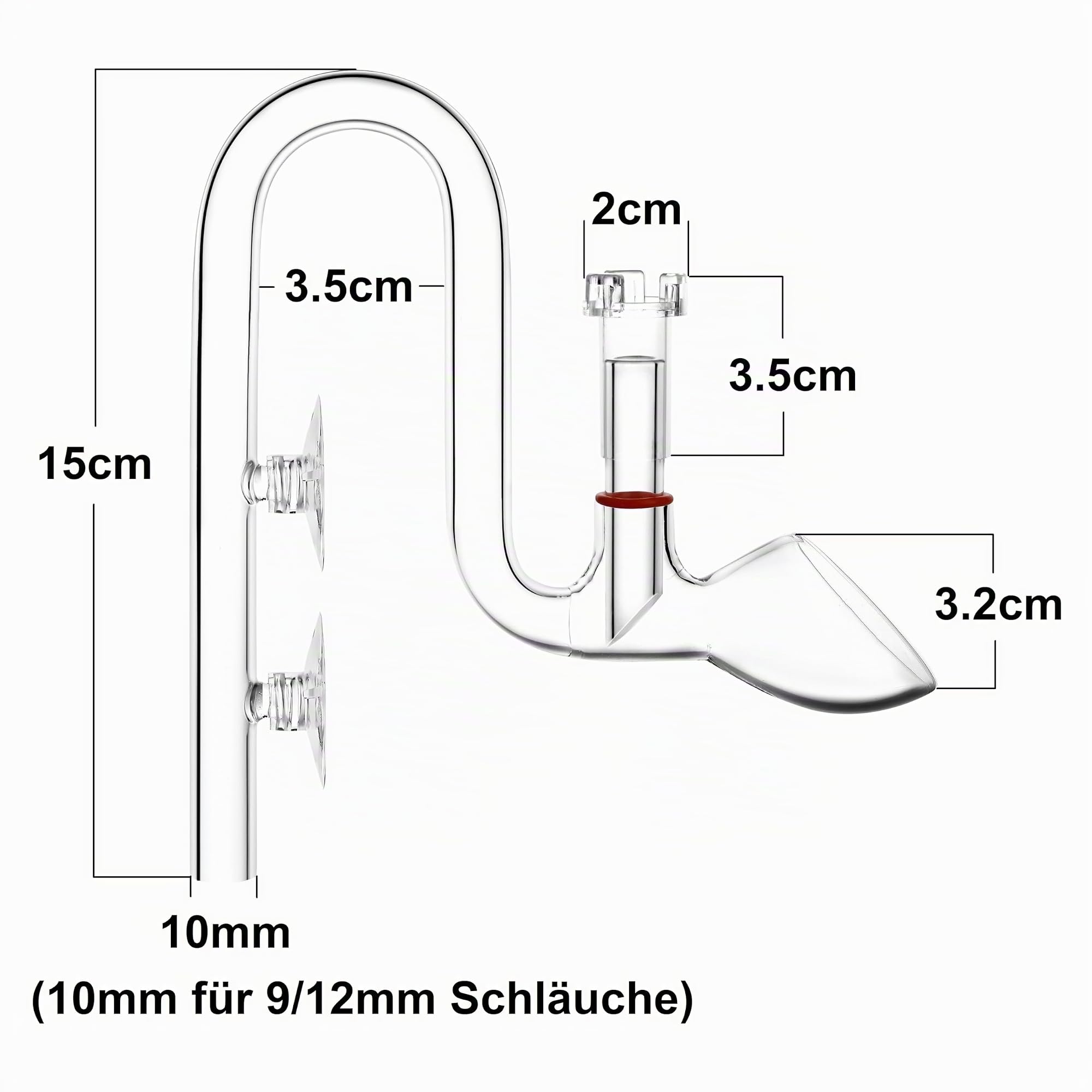 Glas Lily Pipe Auslauf mit Skimmer Oberflächenabzug für bepflanztes Aquarium (10mm für 9/12mm Schläuche)