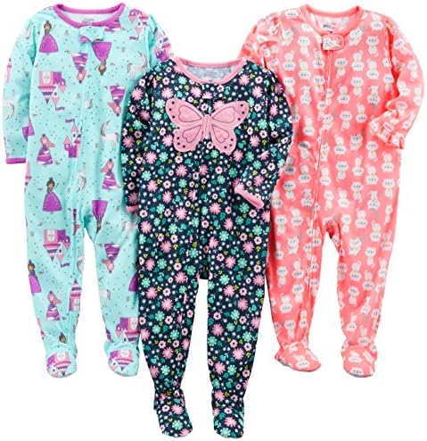 Simple Joys by Carter's Toddler Girls' Loose-Fit Polyester Jersey Footed Pajamas, Pack of 3, Fairy/Butterfly/Kitten, 3T