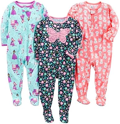 Carter's Simple Joys 3‑Pack Loose Fit Light‑Weight Polyester Footed Pajamas for Baby Girls – Fairy,...