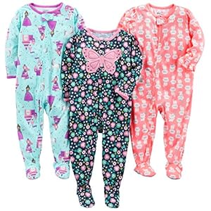 Simple Joys by Carter’s Toddlers and Baby Girls’ Loose-Fit Polyester Jersey Footed Pajamas, Pack of 3