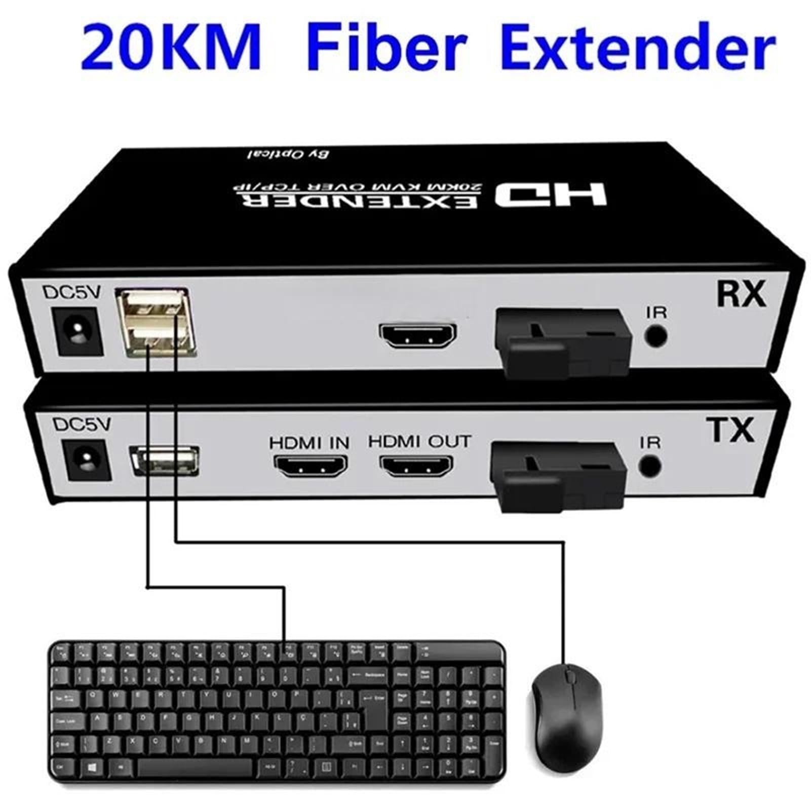 Trasmettitore e ricevitore da 20 chilometri Extender KVM USB fibra ottica Convertitori video