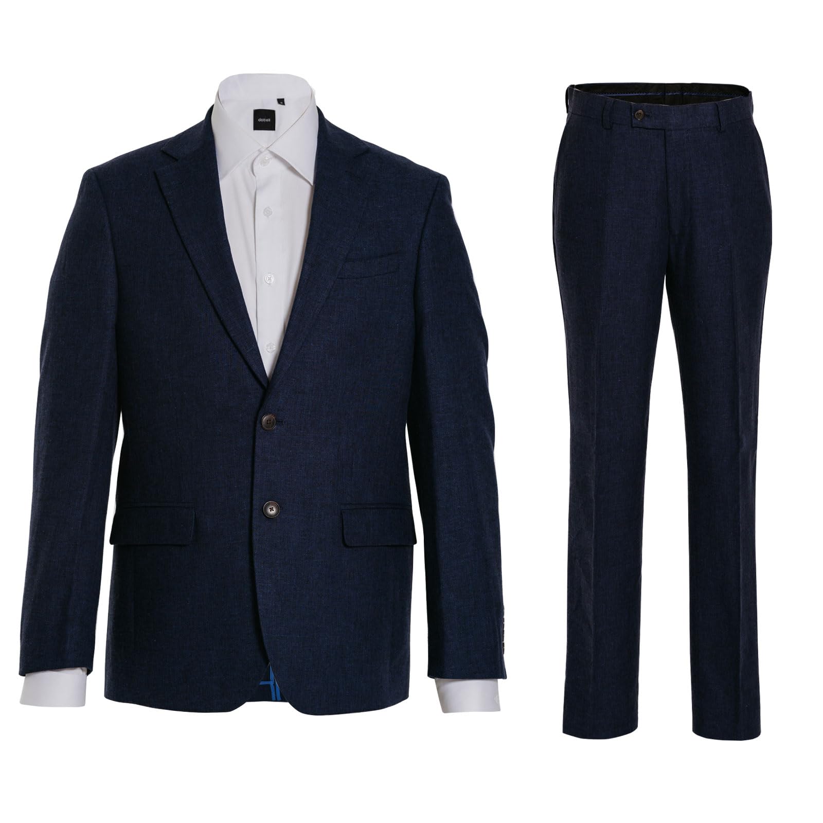 Dobell Men's Navy Blue Navy 2 Piece Suit Regular Fit Lightweight Linen Cotton Blend (58S Jacket With 52S Trousers)