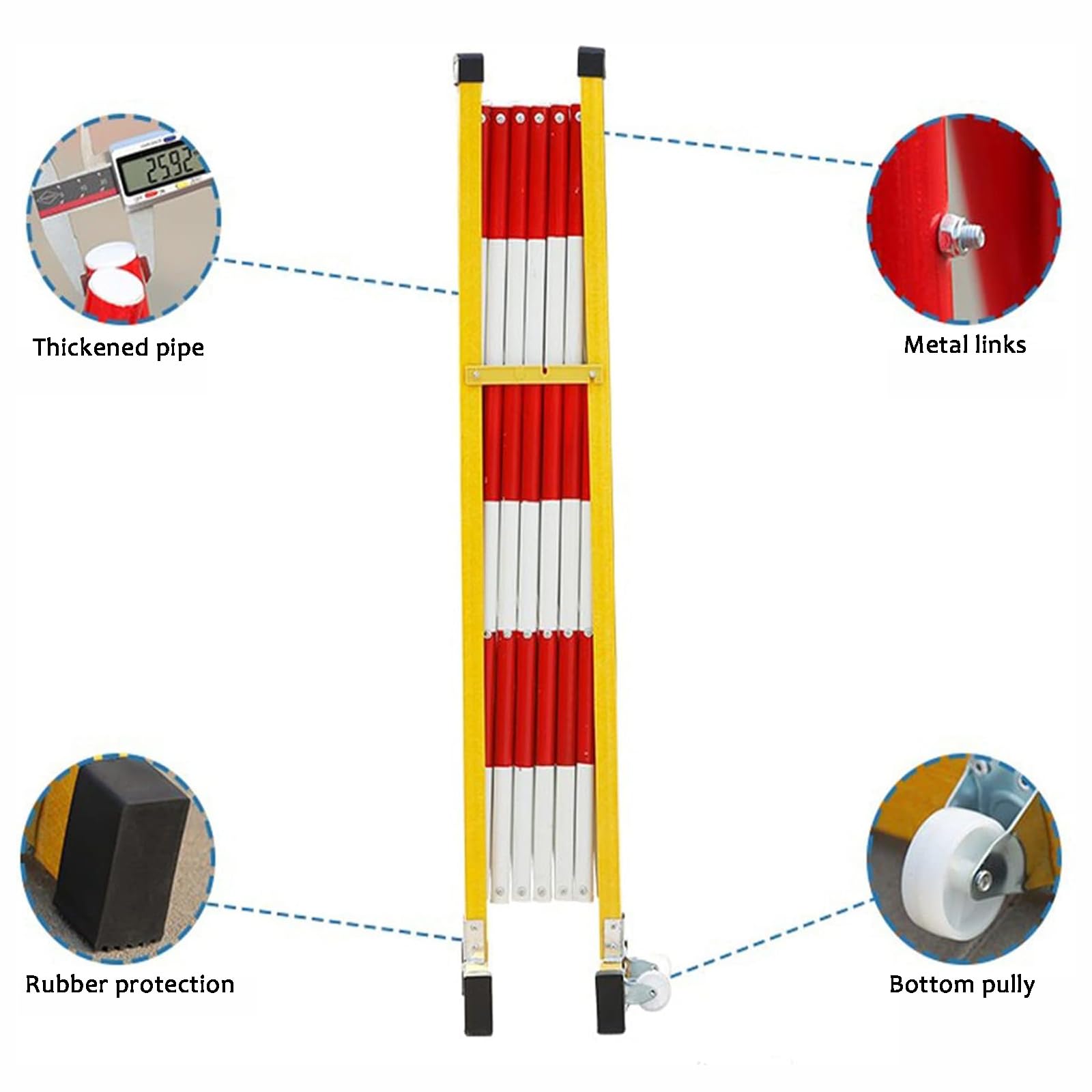 Barrière de sécurité Pliable et Extensible en métal, barrière métallique rétractable et Portable avec Roues, pour Chantiers et signalisation routière, Rouge.