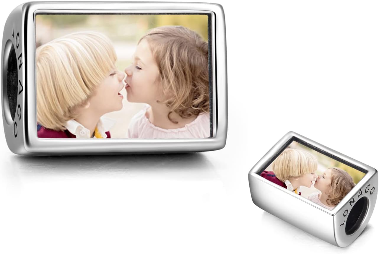 925 Sterling Silver Personalized Photo Charm Fit Compatible for Bracelet Necklace Customized Heart Round Shape Picture Bead