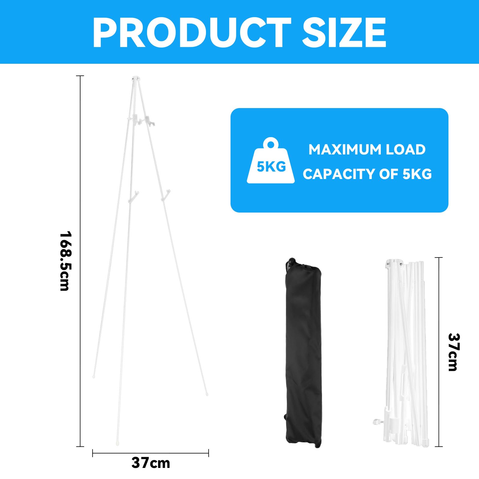 Künstler Staffelei Stand, 160cm Höhenverstellbar – Tragbares Faltbares Stativ für Leinwand, Hochzeitsschilder & Poster | Inkl. Tragetasche | Ideal für Malerei, Ausstellungen & Events (Weiß)