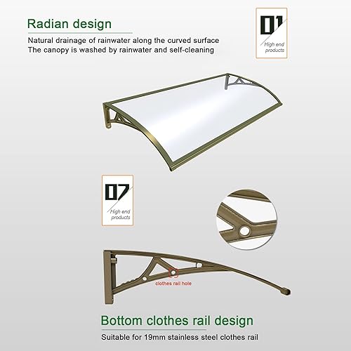 Miniatura 2 de Toldo curvado para ventana delantera, refugio de protección contra la lluvia y la nieve, para patio al aire libre, cubierta de policarbonato