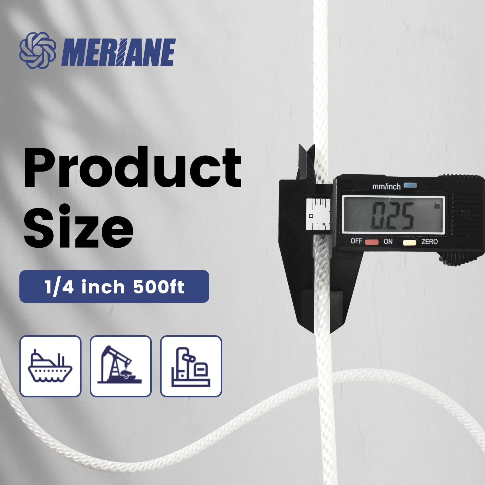 MERIANE Cuerda de nailon de 500 pies de 1/4 pulgadas, cuerda trenzada apretada multiusos, resistente a la abrasión y a los rayos UV, uso ideal para camping, tendedero, línea de bandera de cuerda