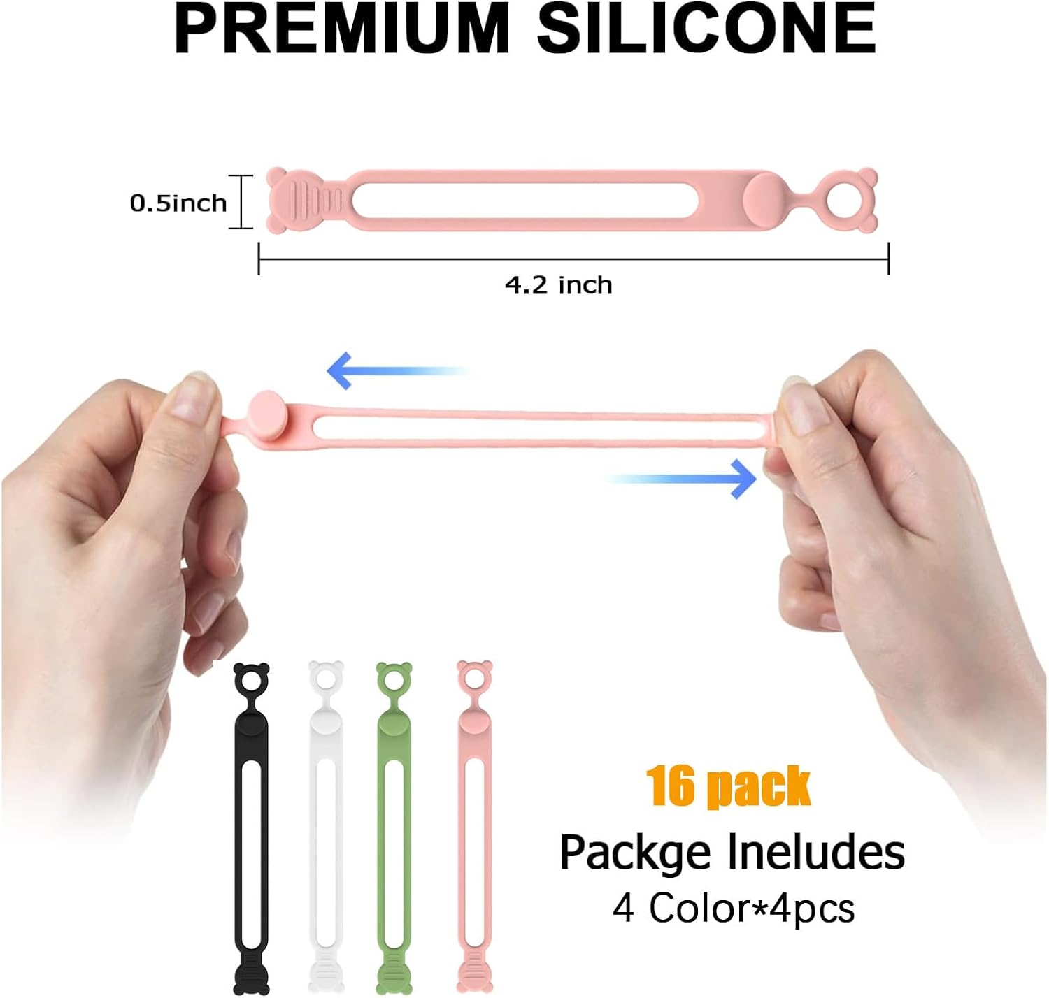 IFNOW Silica Gel Cord Organizer Reusable, Multipurpose Elastic Cord Organizer for Bundling and Fastening Cable Cords Wires, Black 16 PCS Waterproof Self-Fastening Cable Tape