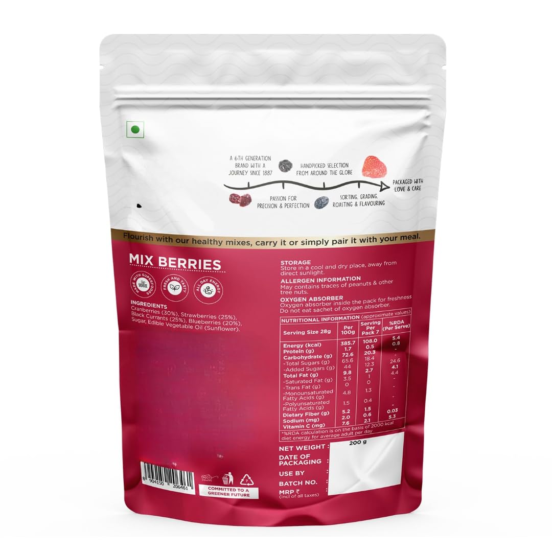 Generic Premium Mix Berries Dried Cranberries, Blueberries, Strawberries, Black Currants | Antioxidant Rich | Healthy Snack for Kids and Adults -200 gm