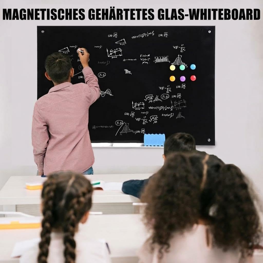 Garvee 60x45cm Glas Whiteboard Schwarz Rahmenlos Magnetische Schreibtafel