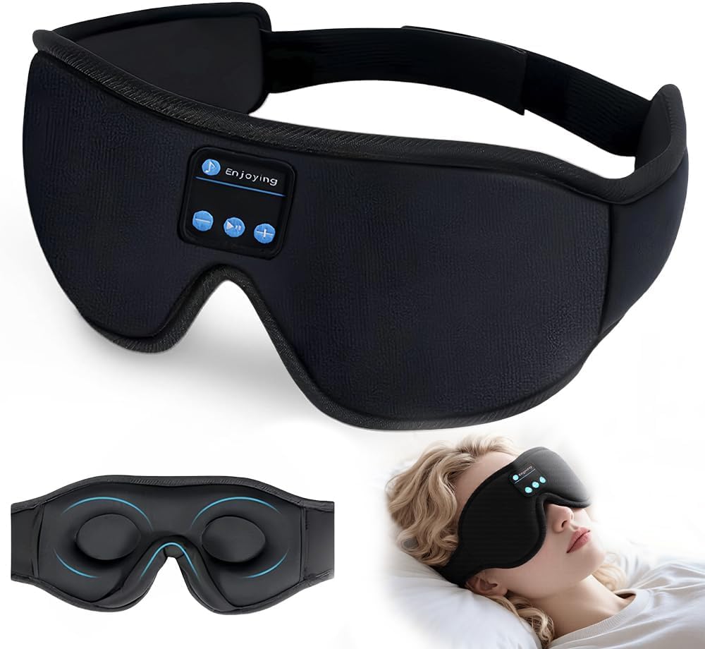 AccLoo Sleeping Mask, Sleep Headphones, Updated Wireless 3D Eye Mask with Ultra-Thin HD Stereo Speakers for Side Sleepers, Air Travel, Meditation, and Relaxation, Black