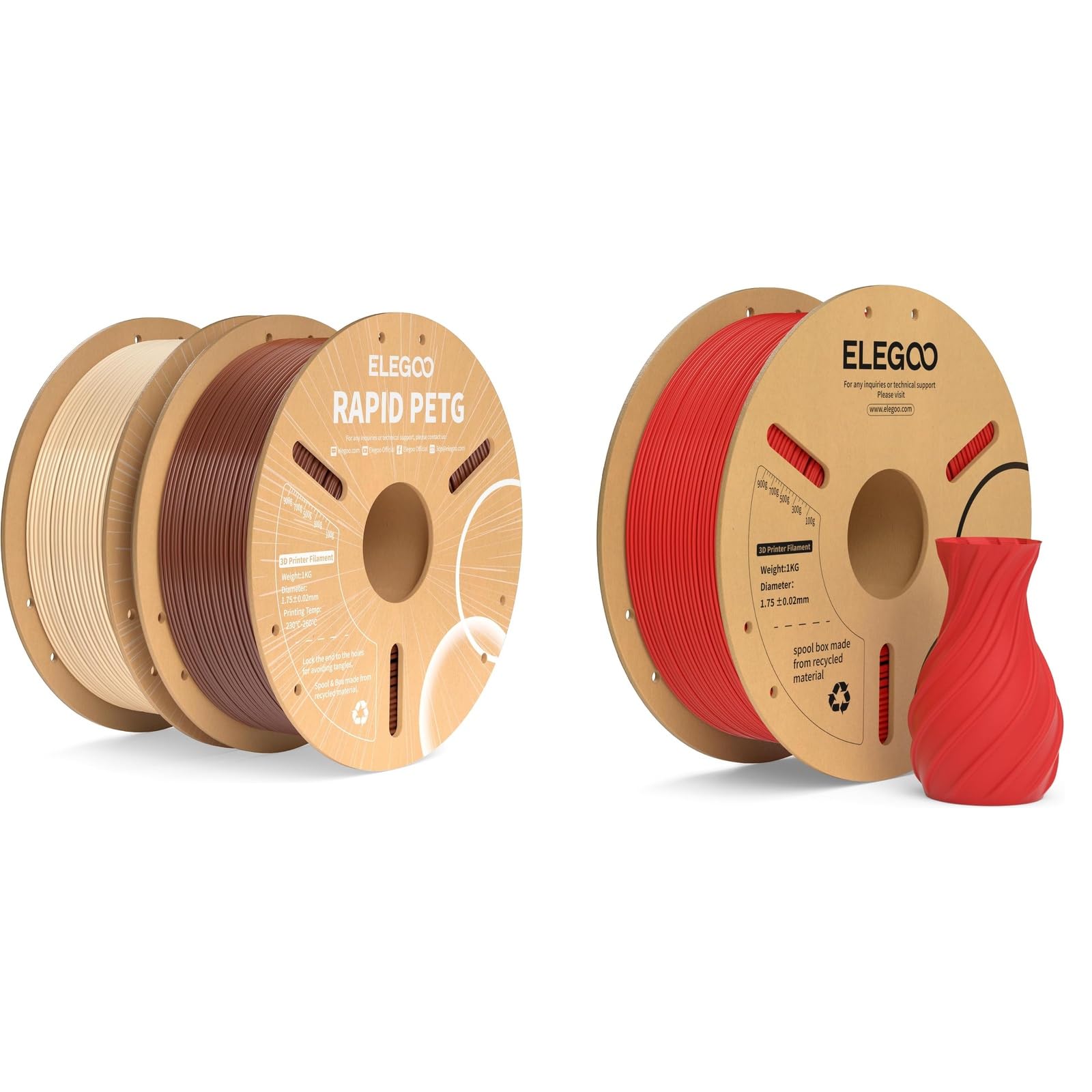ELEGOO 1.75mm PETG Filament Beige Braun 2KG & PLA+ Filament Rot 1KG