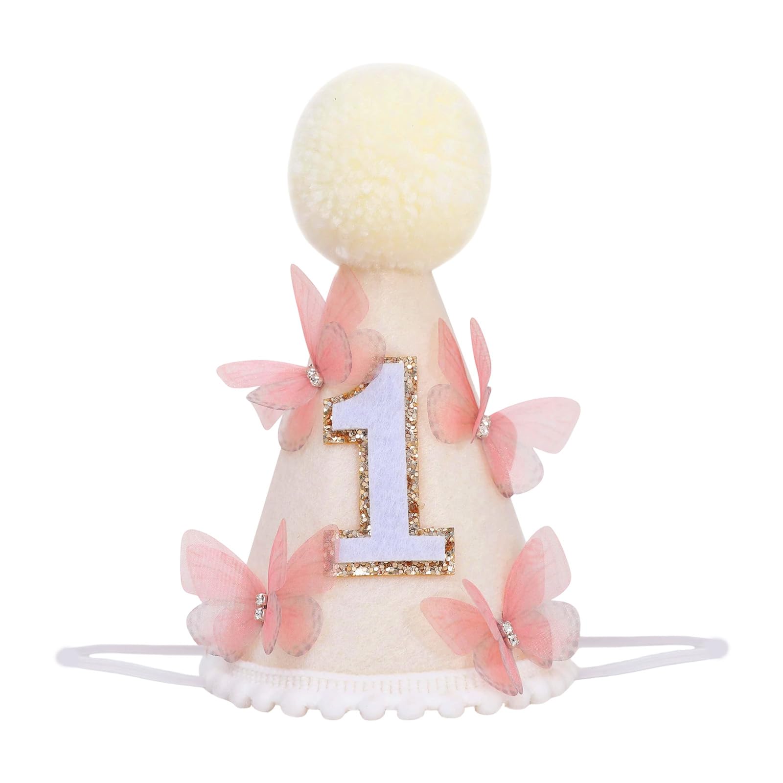 Nodrex Pink Bow First Birthday Hat for Baby Girl, Cone Cap 1 Year Old, First Birthday Decorations Party Accessory 8.0 x 9.0 cm 3.1 x 3.5 in