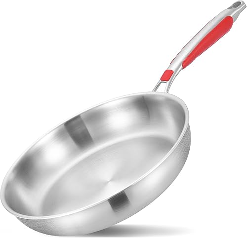 Miniatura 7 de Inqibee Sartén grande de acero inoxidable de tres capas de 14 pulgadas, sartén de inducción, apta para lavavajillas y horno.