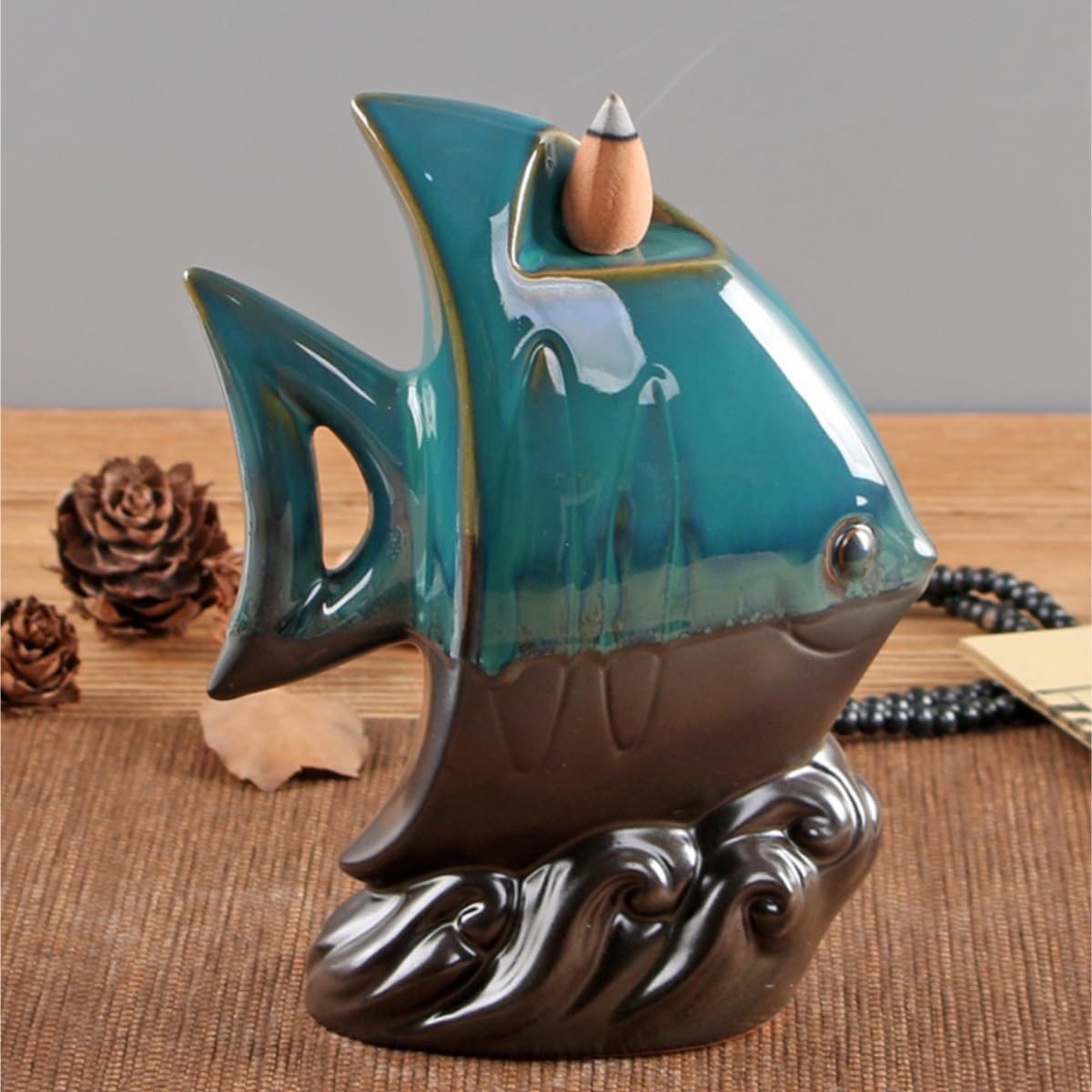 Bruciatore per Incenso Bruciatore di Incenso in Ceramica A Riflusso, Decorazioni Creative for La Casa, Ornamenti Famiglia Ufficio(Blue)