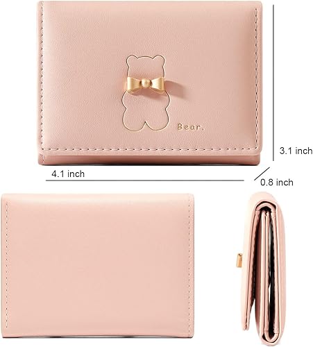 Miniatura 3 de Billetera pequeña para mujer, diseño de oso de dibujos animados, triple pliegue, pequeña y delgada, 2-Bear Black, Bonito, triple, pequeño