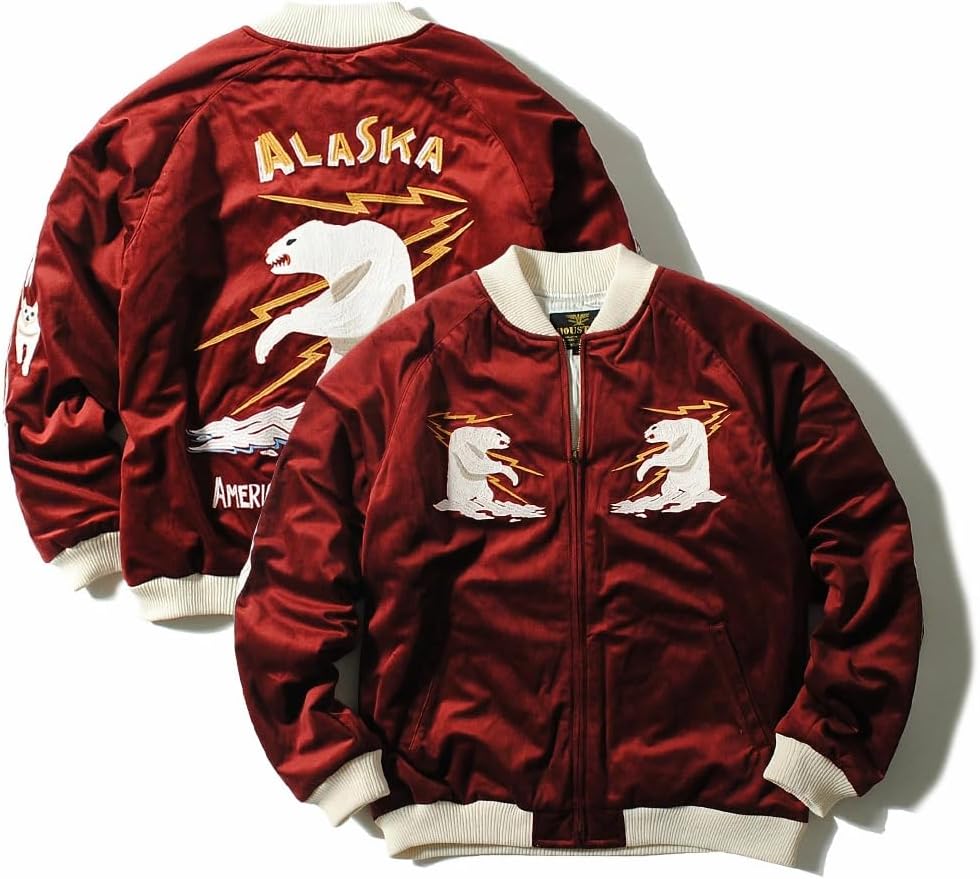 Amazon | [ヒューストン] スカジャン アラスカ 刺繍 ベロア メンズ