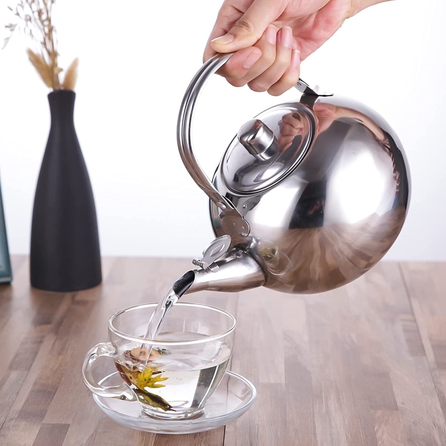 Czajnik z Gwizdkiem Zagęścić Czajnik Do Herbaty Ze Stali Nierdzewnej Teakettle Przenośny Czajniczek Z Siatką Filtrującą Do Kuchni Gwizdanie Czajnik Czajnik Kuchenek(Gold,1.3L)
