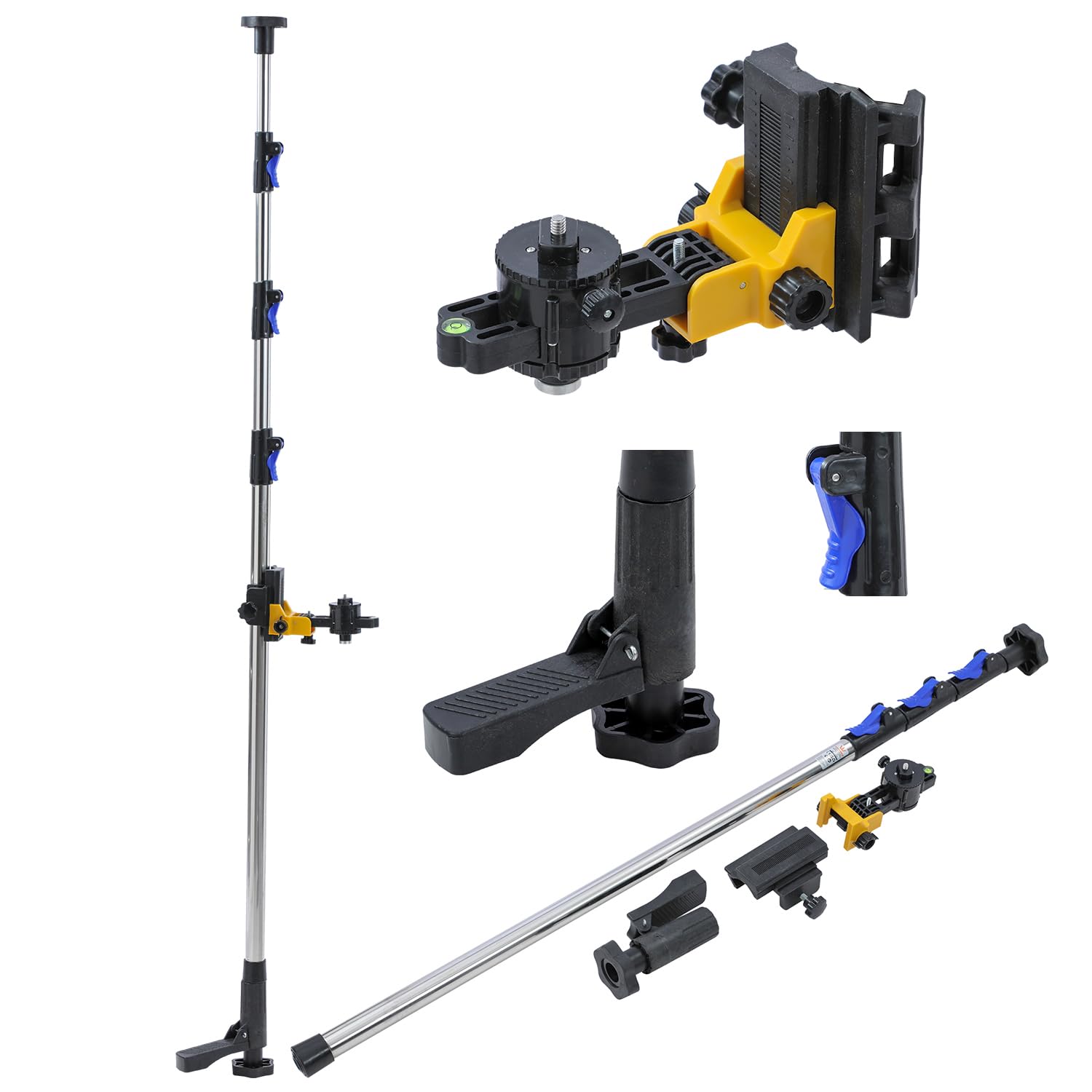 TOPWAY Laser Level with Telescopic Pole 3.7M, Stainless Steel, Quick Base, Adjustable with Bag 311579