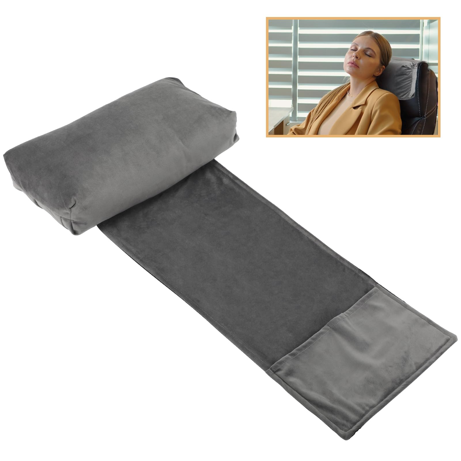 Neck Pillow for Recliners, Adjustable Headrest for Armchairs, Non-Slip Velvet Cushion for Neck Support and Pain Relief, Ideal for Chairs, Couches, Offices, and Travel -Gery