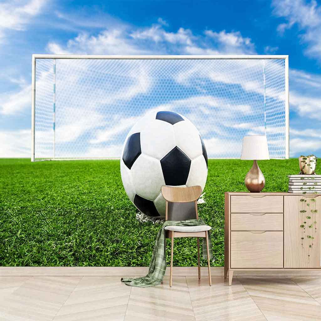Papier peint panoramique terrain de football pour relooker un mur de salon terne