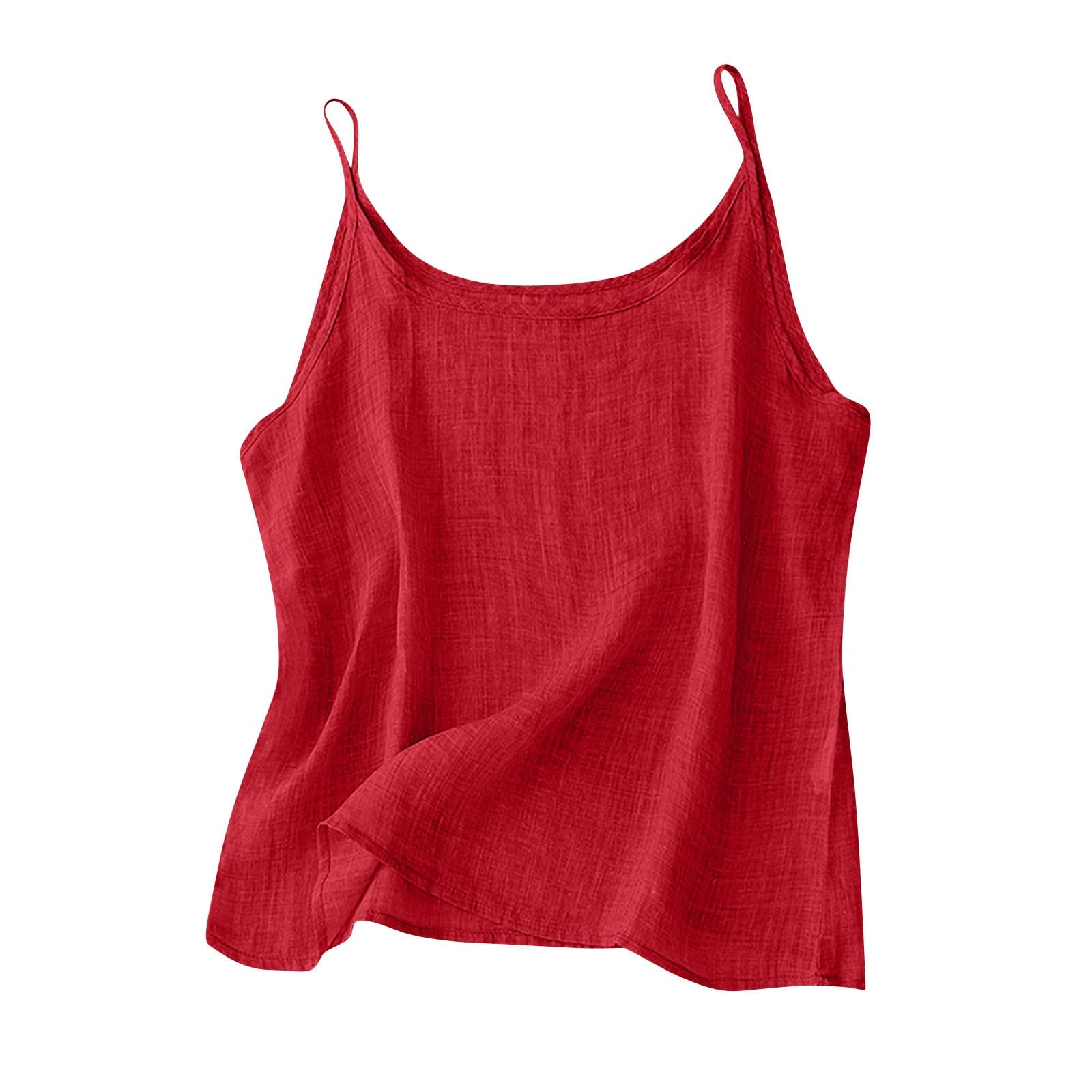 Womens Linen Tank Top Sleeveless Spaghetti Strap Vests Casual Solid Vest Fashion Plus Size Tops Summer Flowy Shirts
