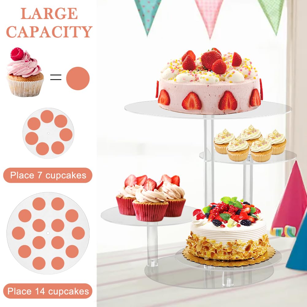 Présentoir à gâteaux et cupcakes à 4 niveaux, tour ronde en acrylique pour gâteaux de 20 à 30,5 cm ou 50 cupcakes, desserts, pâtisseries pour mariage, fête prénatale, goûter