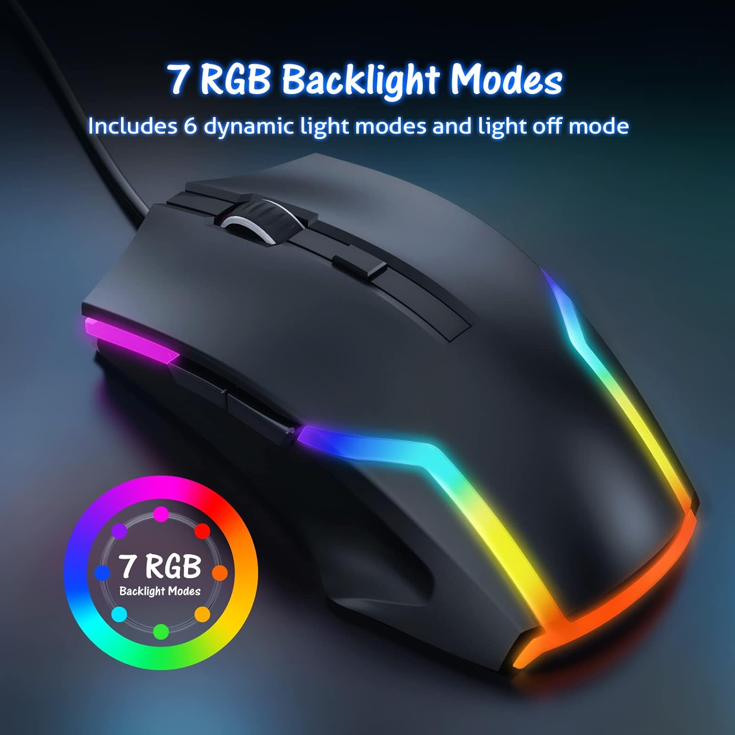 Gaming Mouse Wired, PC Computer Mice with 7 RGB Backlit Modes, Gamer Computer Mouse[8000 Adjustable DPI]- 6 Programmable Buttons for Windows PC Laptop
