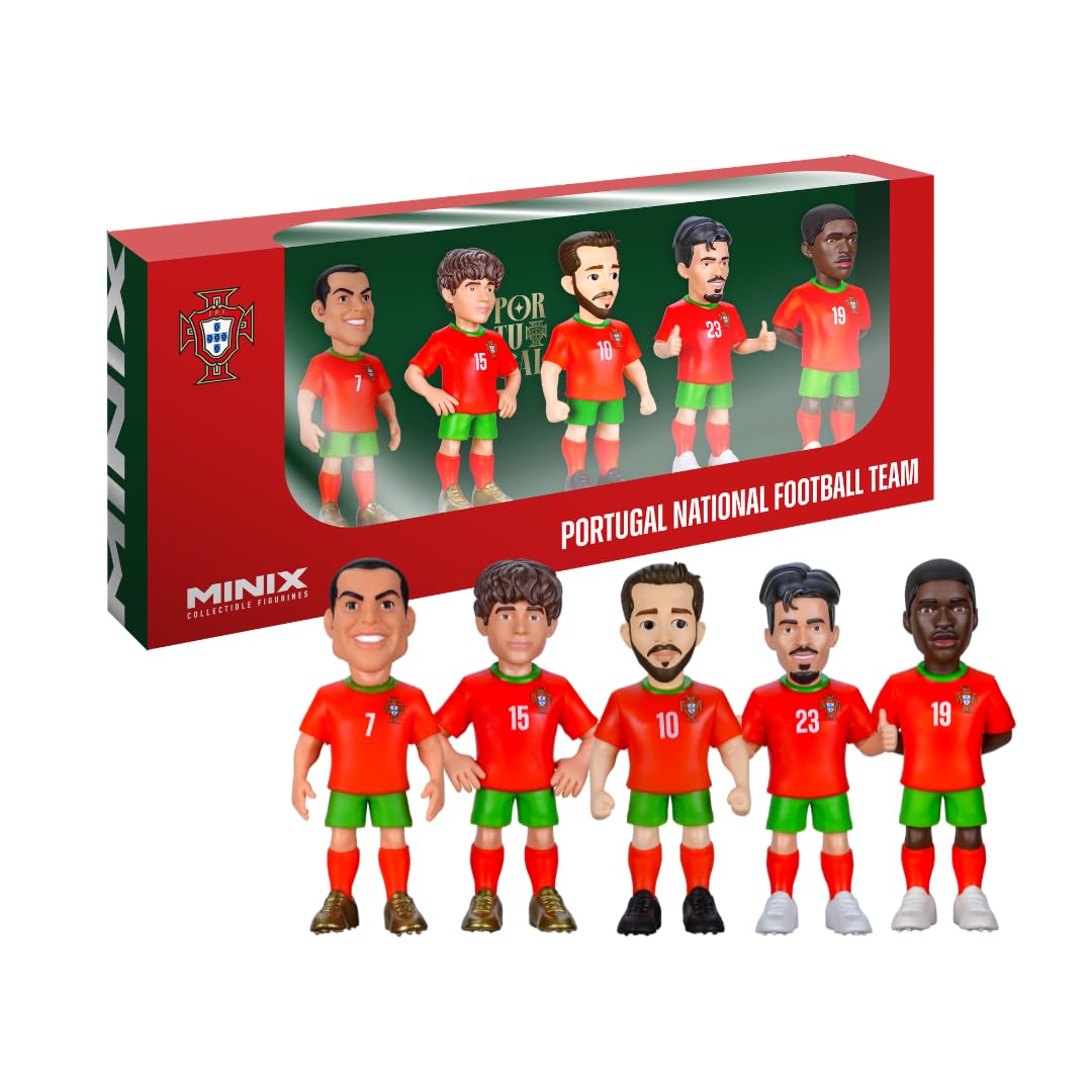 MINIX - Football Stars - World Cup - Pack - Portugal - 5 Figures - Collectible Figure 7 cm (Ronaldo, Joao Neves, Bernardo Silva, Vitinha, Nuno Mendes)