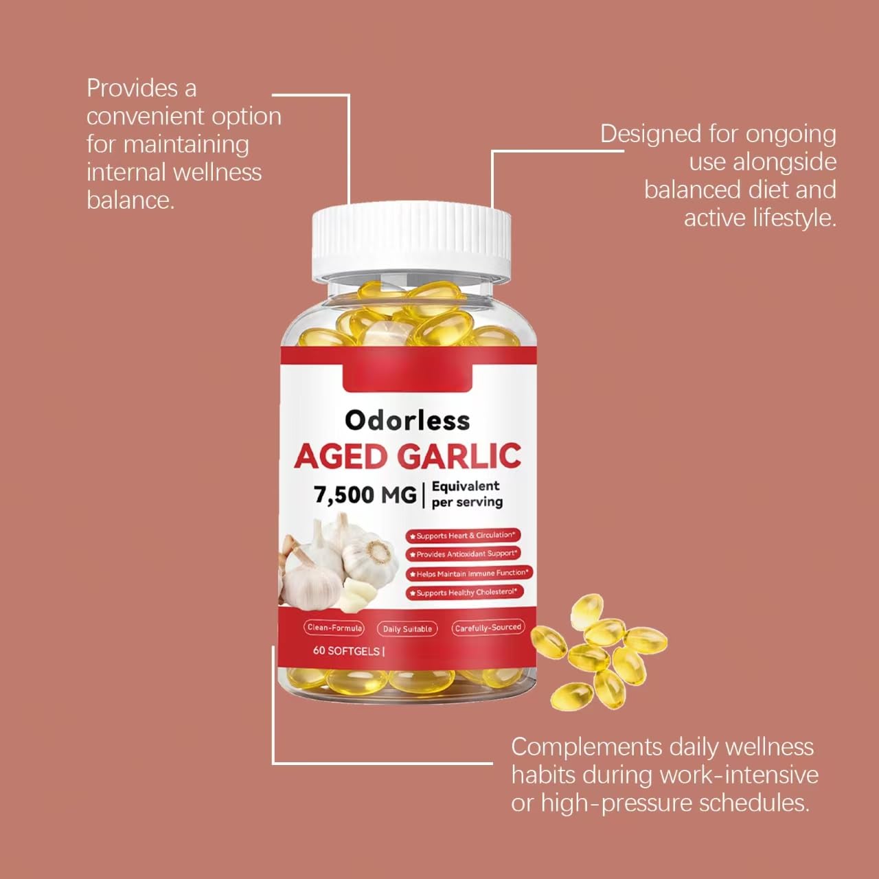 Aglio invecchiato 7500 mg, circolazione e supporto cardiaco, 60 conteggi | 2 anni di età. Formula inodore. Supporta l’equilibrio circolatorio e metabolico quotidiano