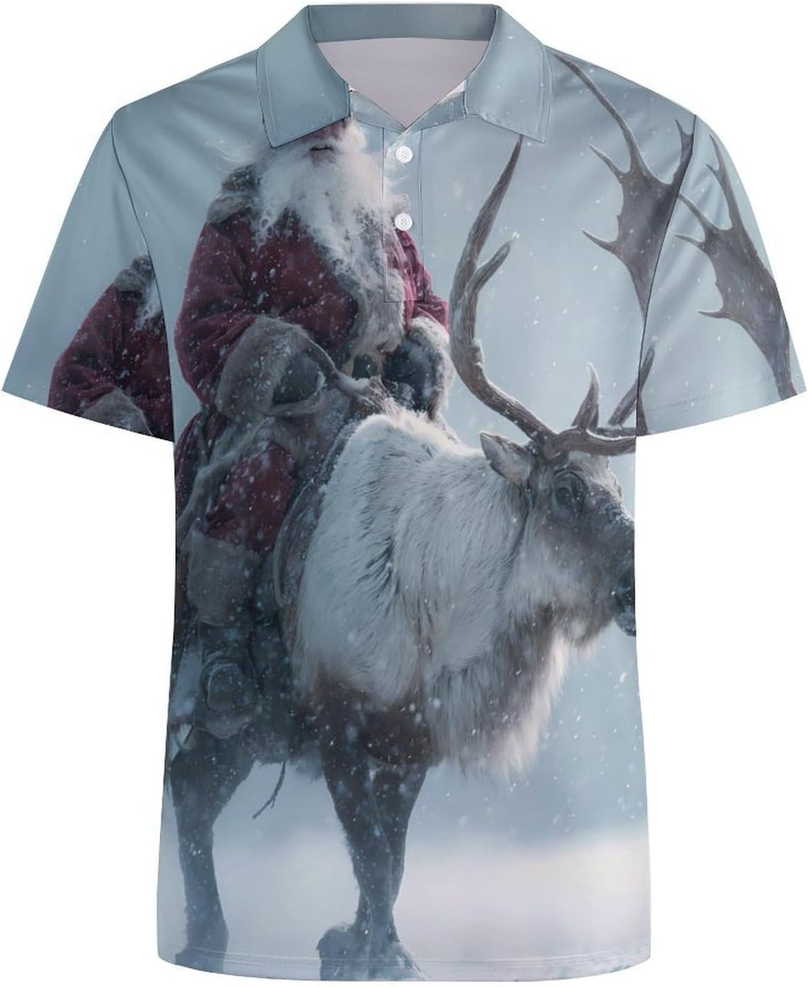 Christmas Santa Riding Deer Womens Polo Shirt Short Sleeve Golf Shirts Casual T-Shirt Top