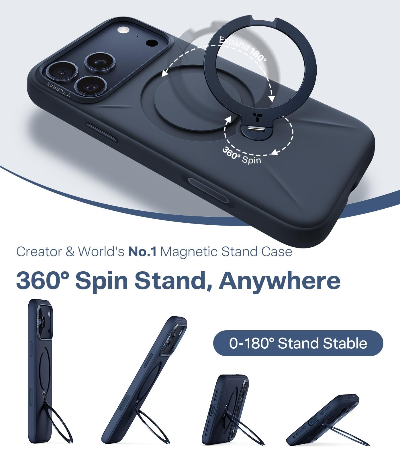 TORRAS Ostand Q3 - Custodia protettiva in silicone per iPhone 17 Pro Max, con supporto magnetico a 360°, con protezione per tasti della fotocamera per iPhone 17 Pro Max, con assorbimento degli urti