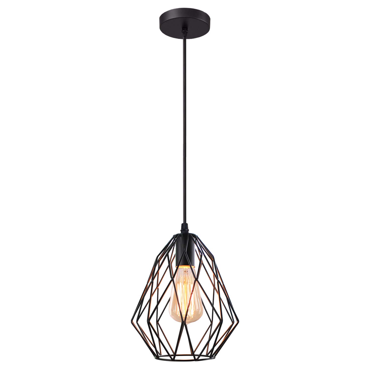 Idegu Black Retro Pendant Light Shade Industrial Creative Ceiling Lamp Design Cage Nest In Metal E27 Chandelier Decoration Lighting For Living Room Bedroom, Ø 21Cm (Black)