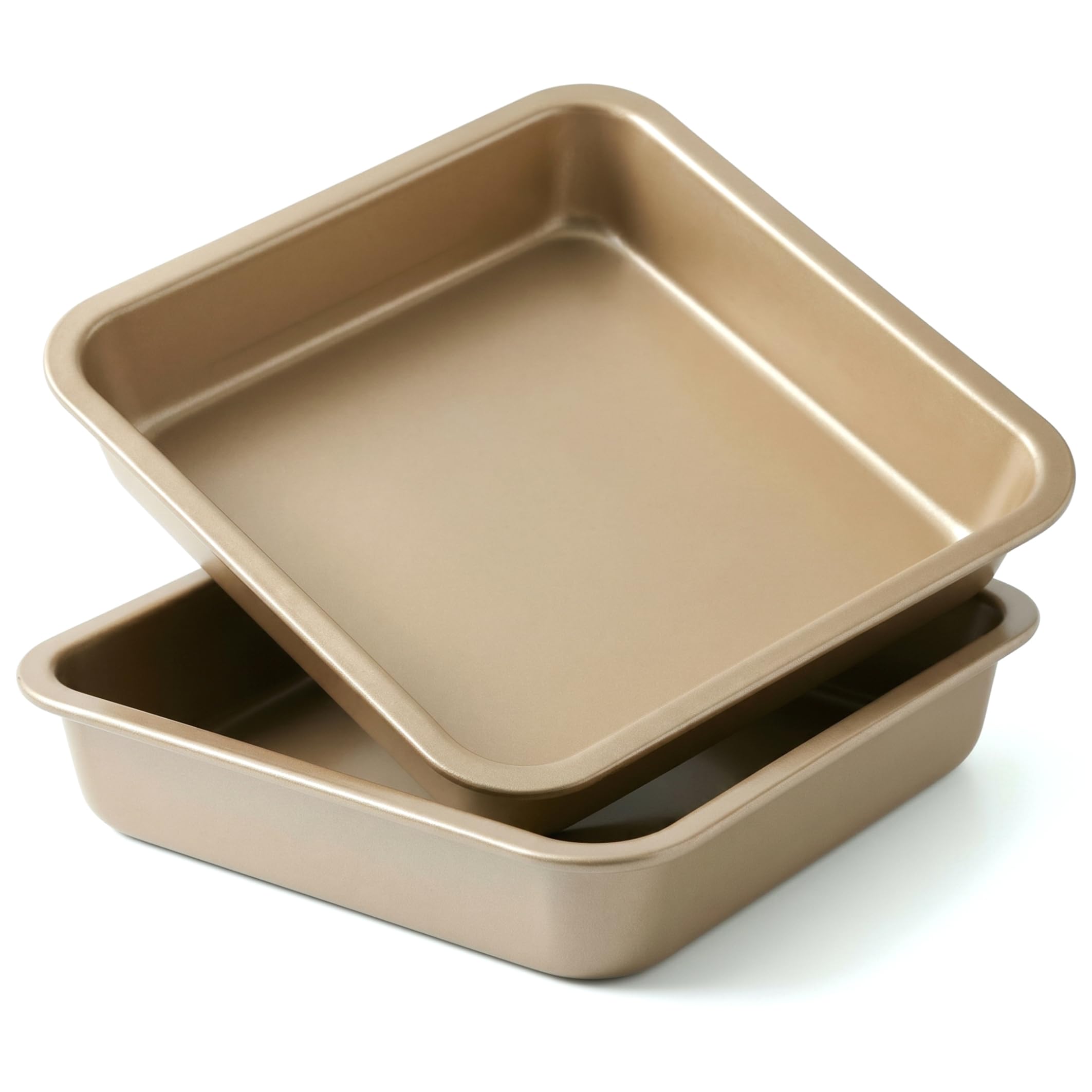 Ginwrek Square Cake Pan Square Baking Pan, 2pcs Cake, Thickened Non-Stick Carbon Steel Pans for Brownies & Cakes, Gold, 8.66 Inch