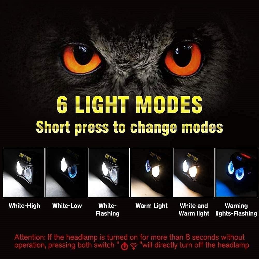 BArobo Torcia Frontale a LED Ricaricabile, Lampada Frontale con sensore di Movimento, Impermeabile, LED Bianco Brillante e Luce Blu for Corsa, Campeggio, Escursionismo e Altro, la Scelta Ideale